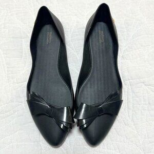 Melissa Bow Tie Pointed Toe Rubber Ballet Flats 10 Black